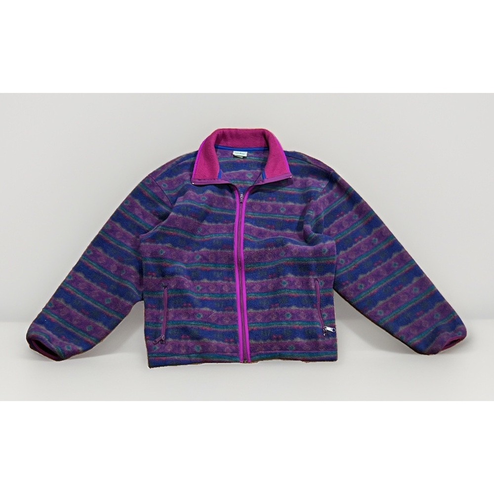 Vintage LL Bean Aztec Fleece Jacket Women's XL Synchilla Pink Purple Stripe Neon
